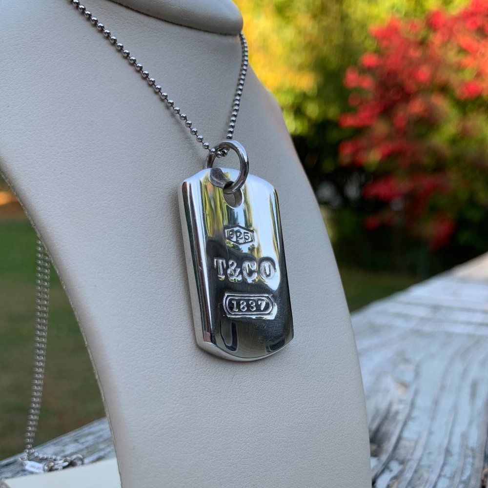 RARE RETIRED T&Co Dog Tag and Tiffany Beaded Chain